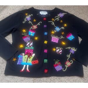 JACK B. QUICK Colorful Gift Embellished Black Sweater